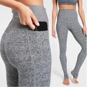 Athleta Exhale Heel Tight Stash Pocket Heather Gray High Waisted Leggings